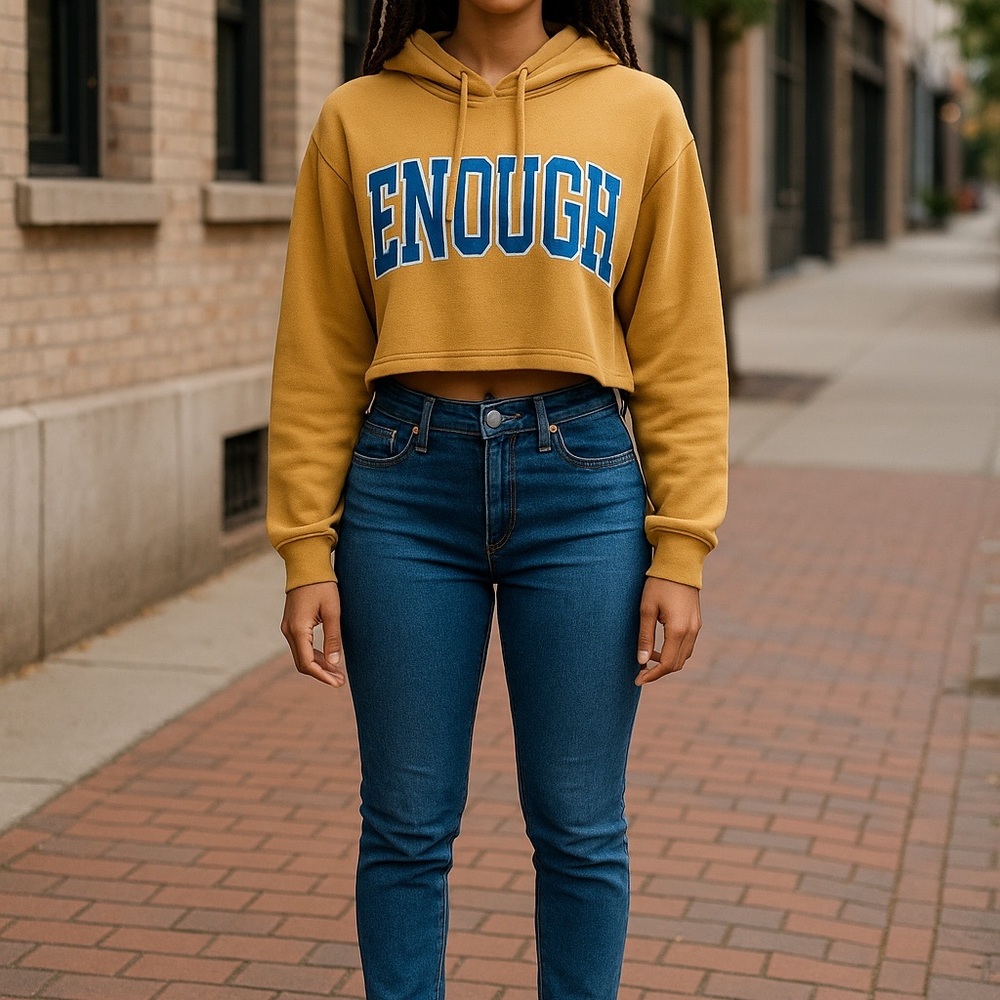 "Enough" Crop Top Sweater with Hoodie * Rock‎ ♥️ Rose Couture